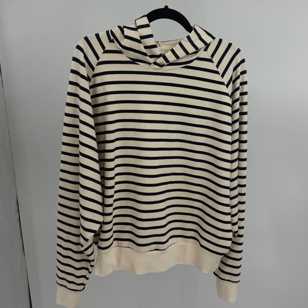Universal Standard Striped Pima Cotton Hoodie Cream Navy XS 10-12 Cozy Lounge